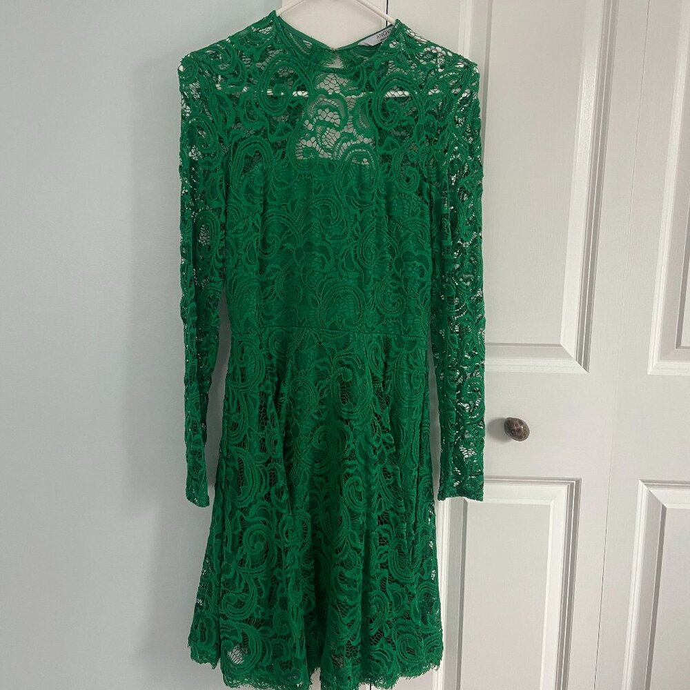 Green Lace Long-Sleeve Dress